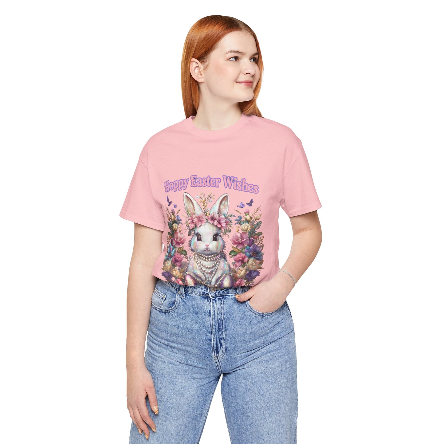Hoppy Easter Wishes T-shirt, Easter Bunny Tee, Spring Rabbit Shirt, Unisex Jersey Top, Holiday Gift
