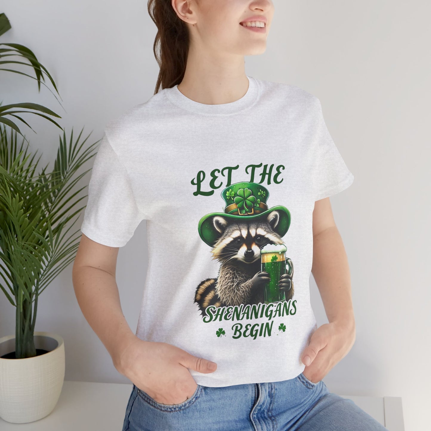 St. Patrick's Day Raccoon T-Shirt - Let the Shenanigans Begin, Unisex Tee for Celebrations, Funny Gift, Party Wear, Holiday Shirt