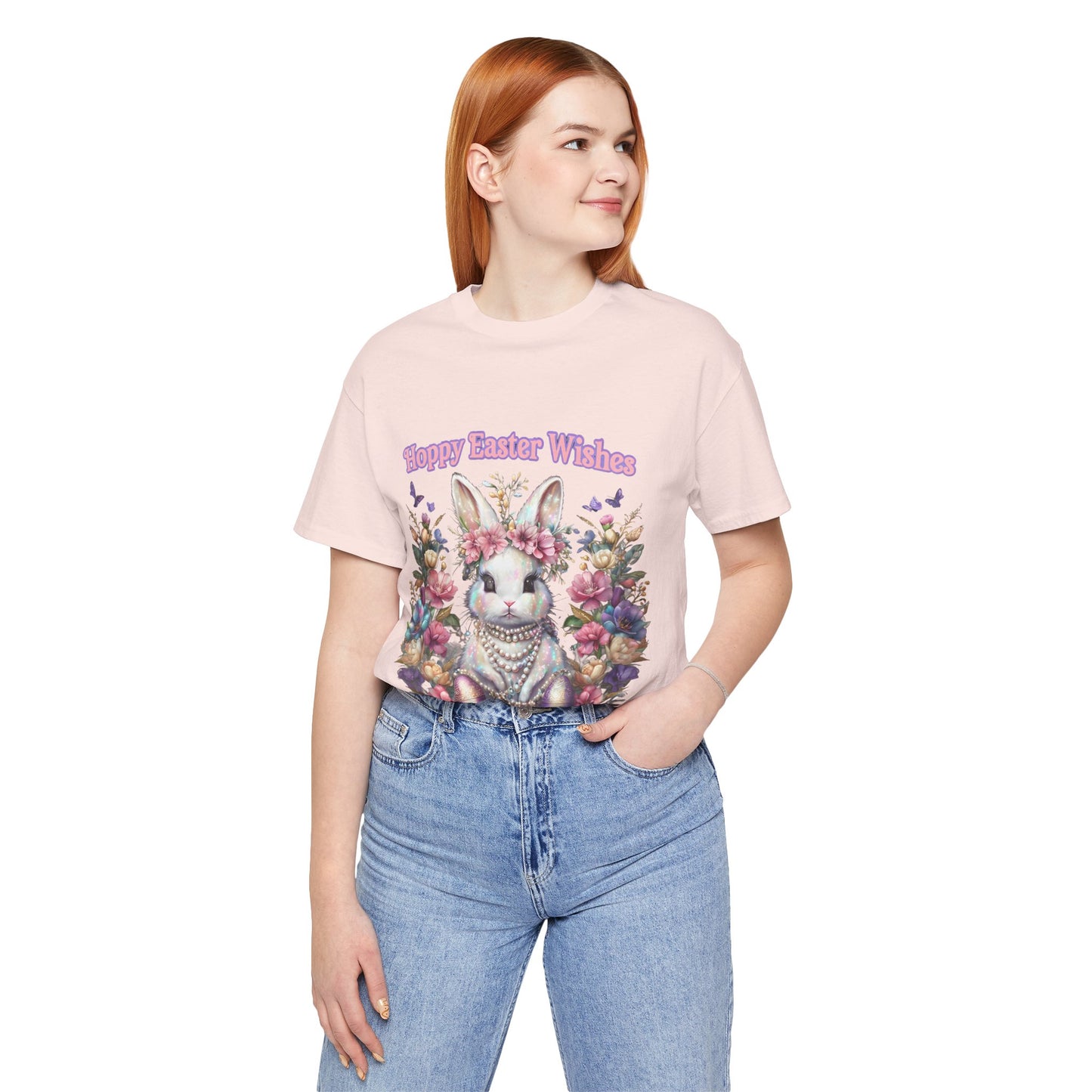 Hoppy Easter Wishes T-shirt, Easter Bunny Tee, Spring Rabbit Shirt, Unisex Jersey Top, Holiday Gift