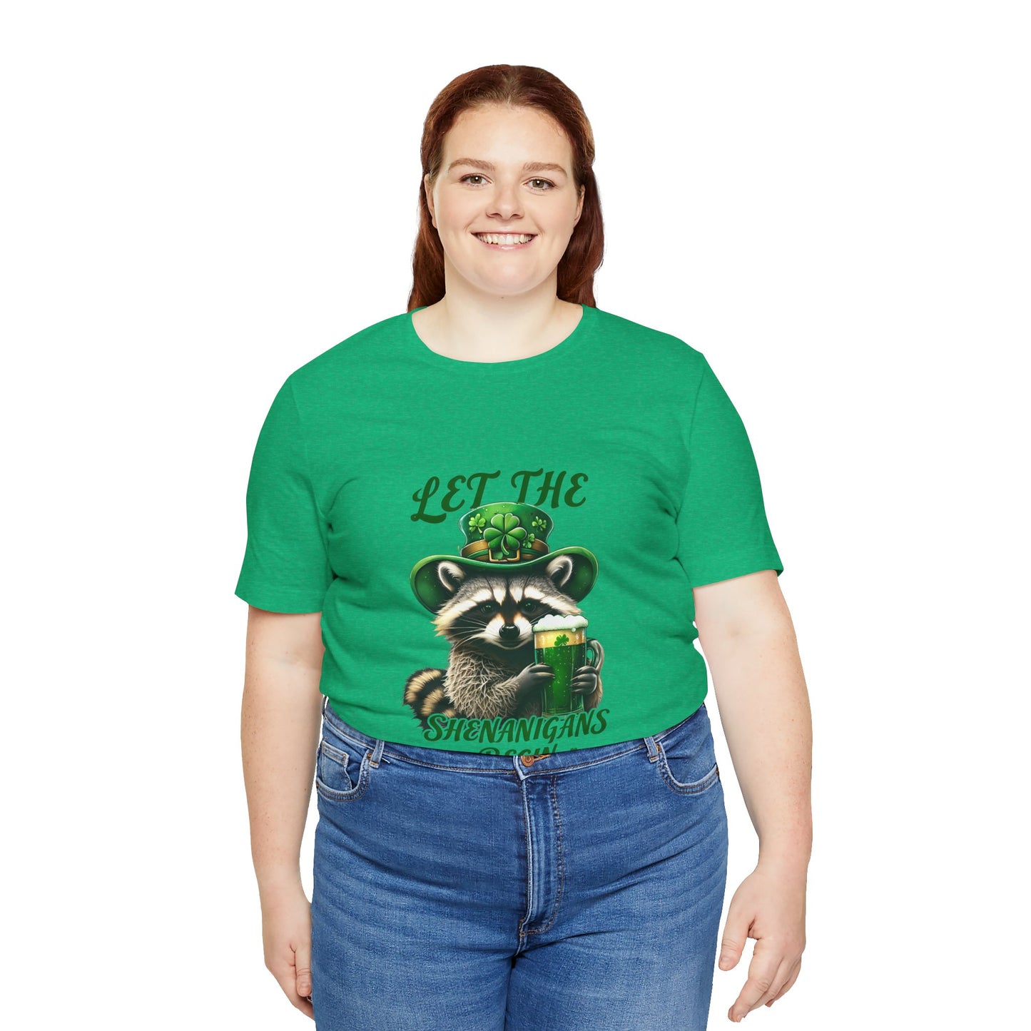 St. Patrick's Day Raccoon T-Shirt - Let the Shenanigans Begin, Unisex Tee for Celebrations, Funny Gift, Party Wear, Holiday Shirt