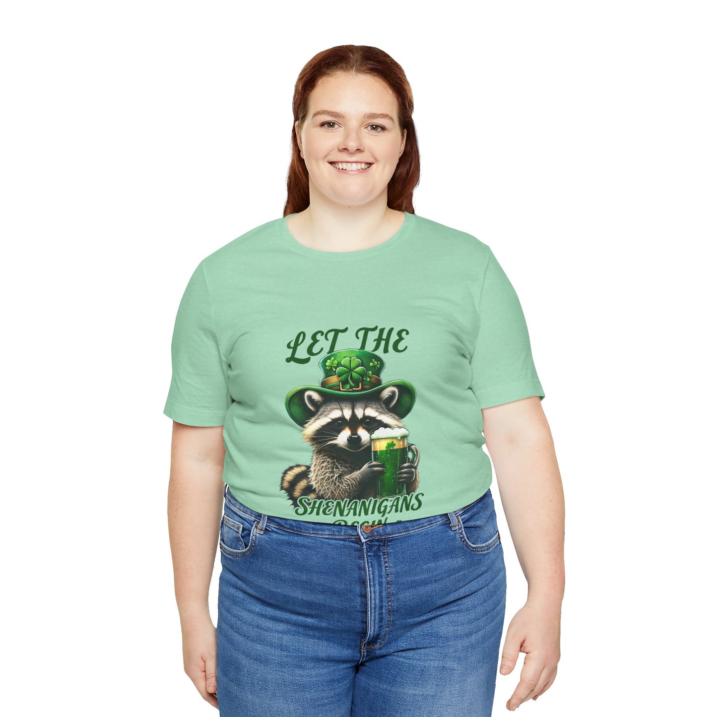 St. Patrick's Day Raccoon T-Shirt - Let the Shenanigans Begin, Unisex Tee for Celebrations, Funny Gift, Party Wear, Holiday Shirt