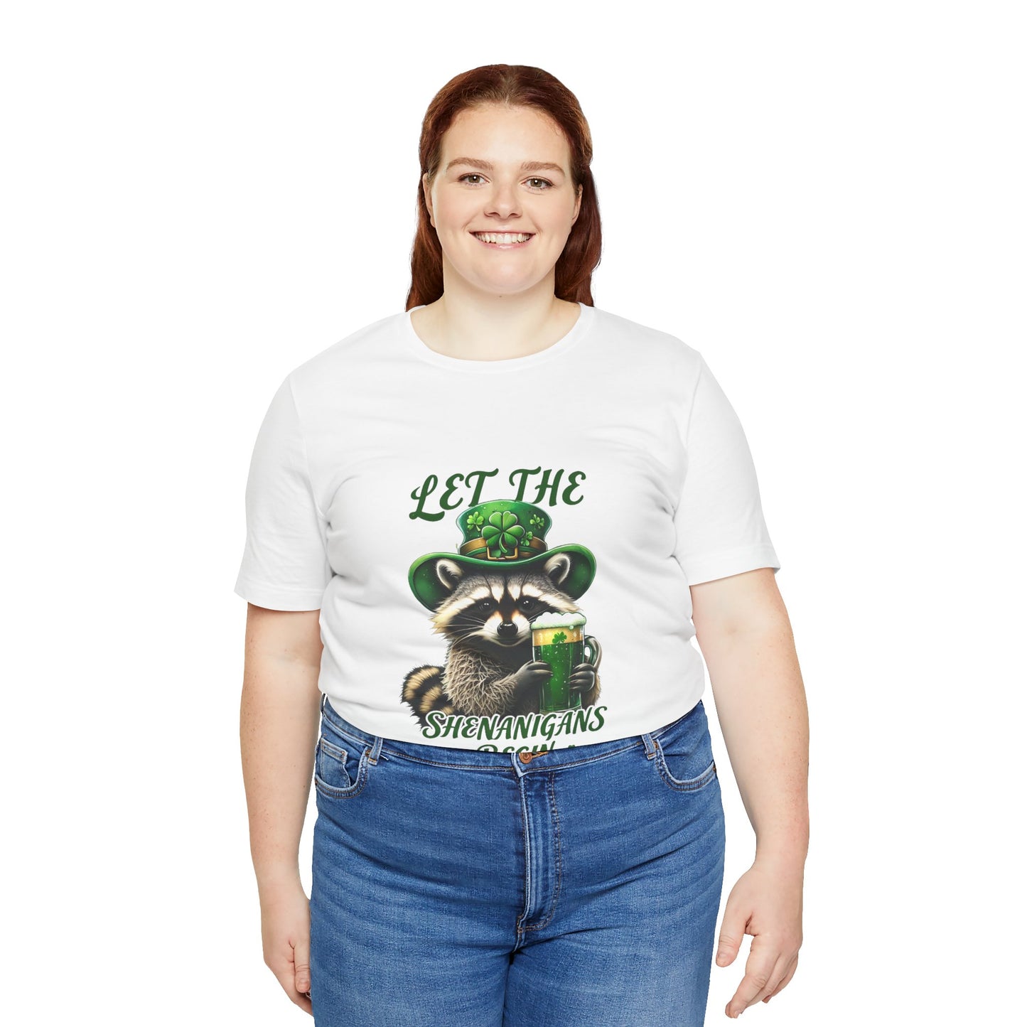 St. Patrick's Day Raccoon T-Shirt - Let the Shenanigans Begin, Unisex Tee for Celebrations, Funny Gift, Party Wear, Holiday Shirt