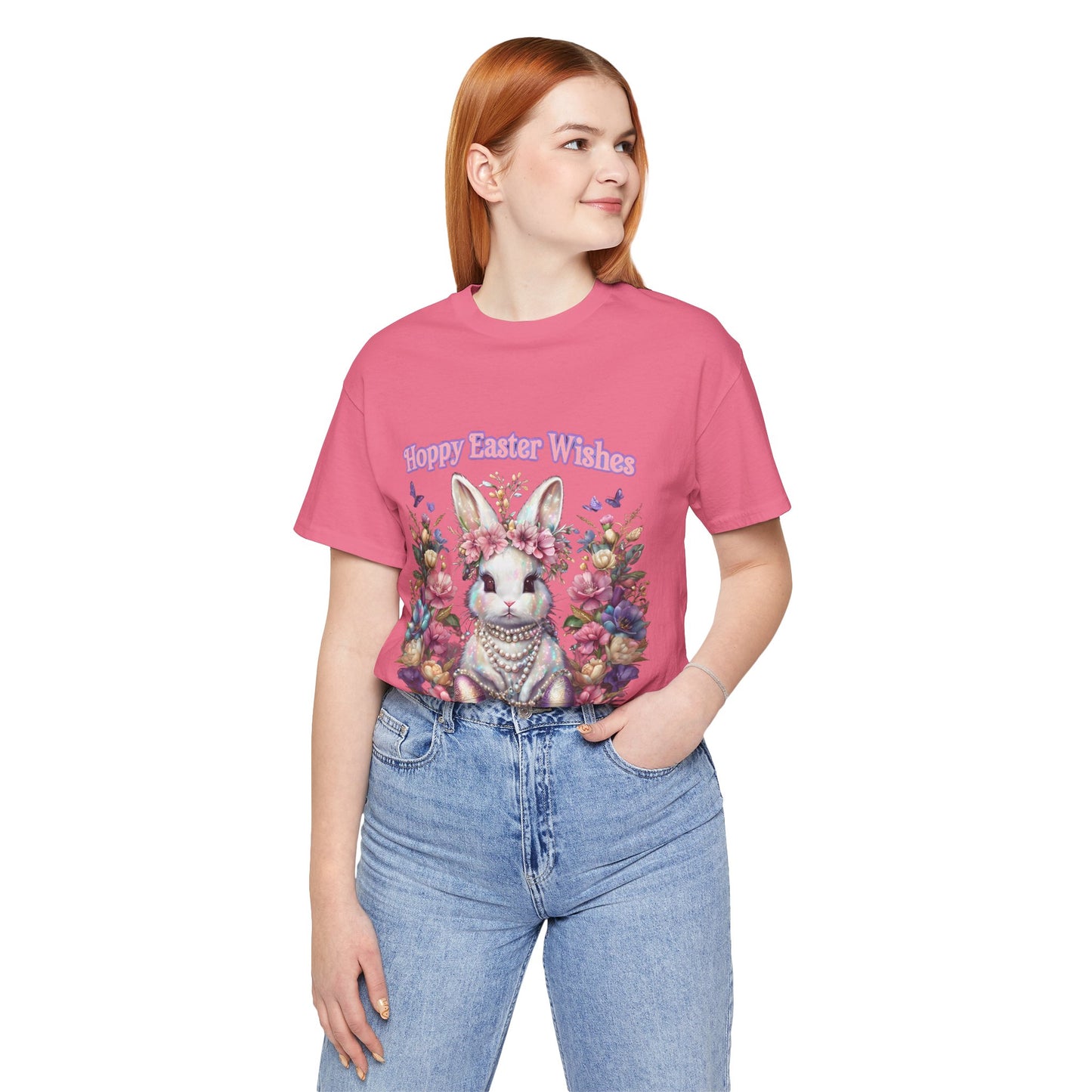 Hoppy Easter Wishes T-shirt, Easter Bunny Tee, Spring Rabbit Shirt, Unisex Jersey Top, Holiday Gift