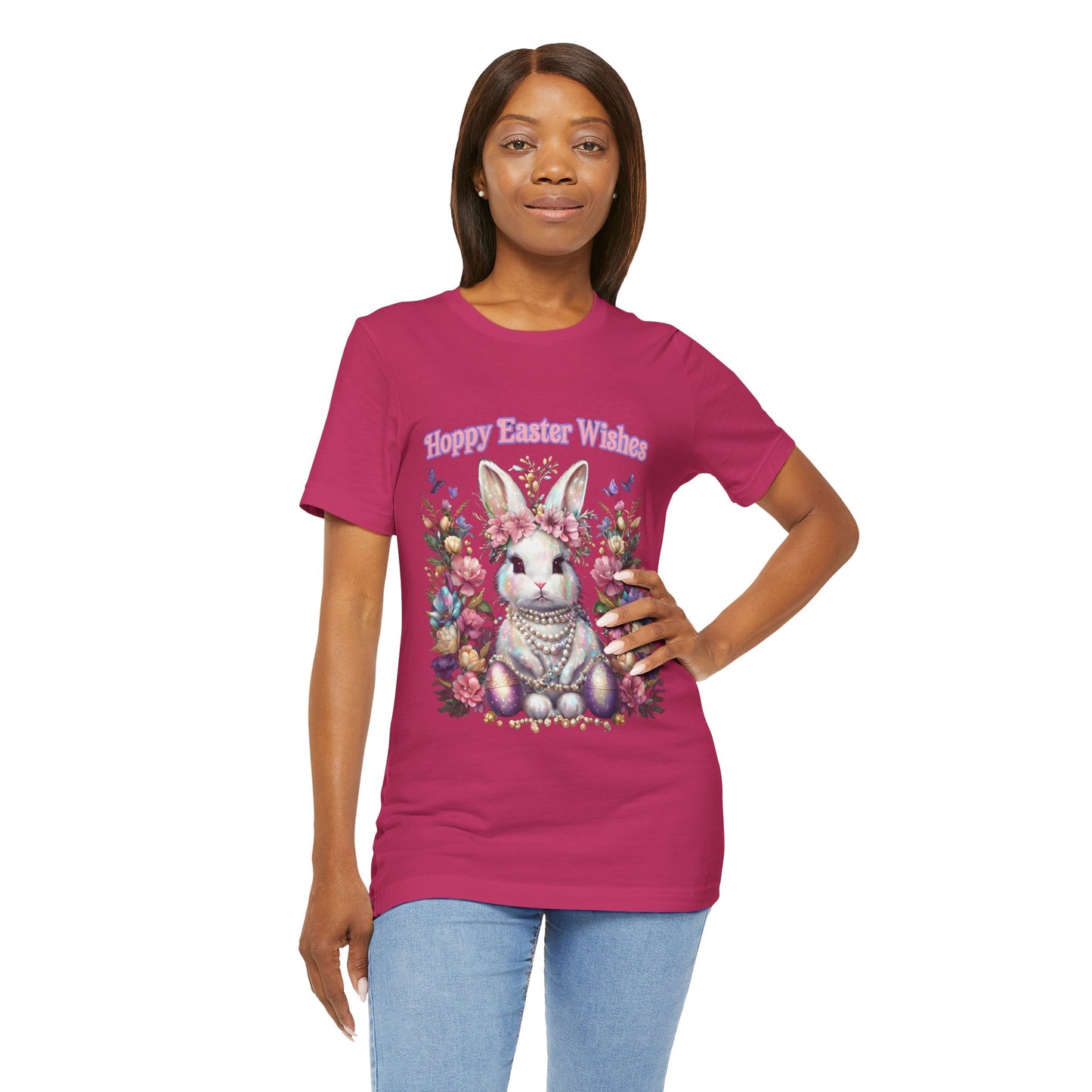 Hoppy Easter Wishes T-shirt, Easter Bunny Tee, Spring Rabbit Shirt, Unisex Jersey Top, Holiday Gift