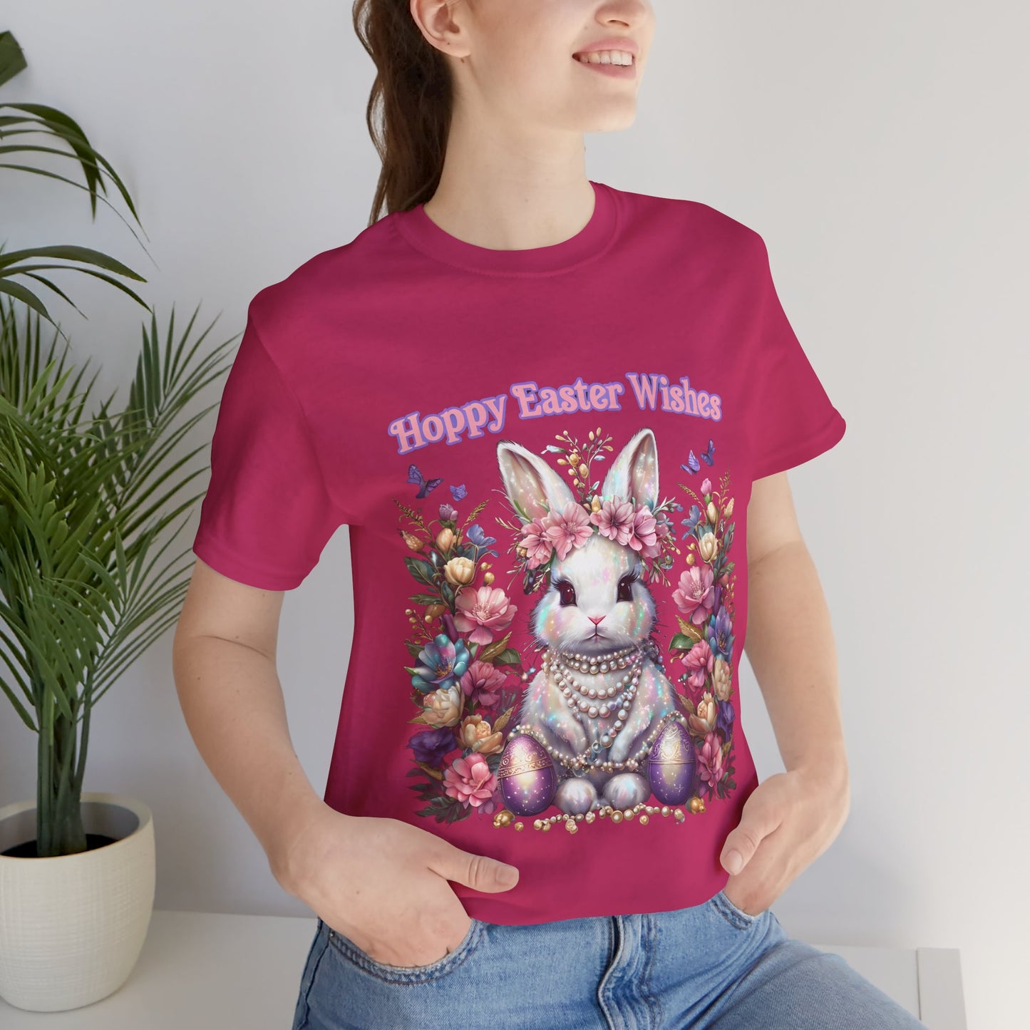 Hoppy Easter Wishes T-shirt, Easter Bunny Tee, Spring Rabbit Shirt, Unisex Jersey Top, Holiday Gift