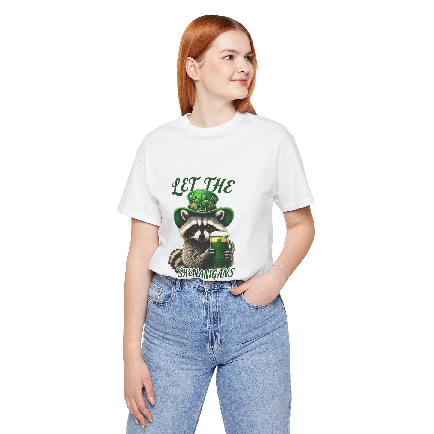 St. Patrick's Day Raccoon T-Shirt - Let the Shenanigans Begin, Unisex Tee for Celebrations, Funny Gift, Party Wear, Holiday Shirt