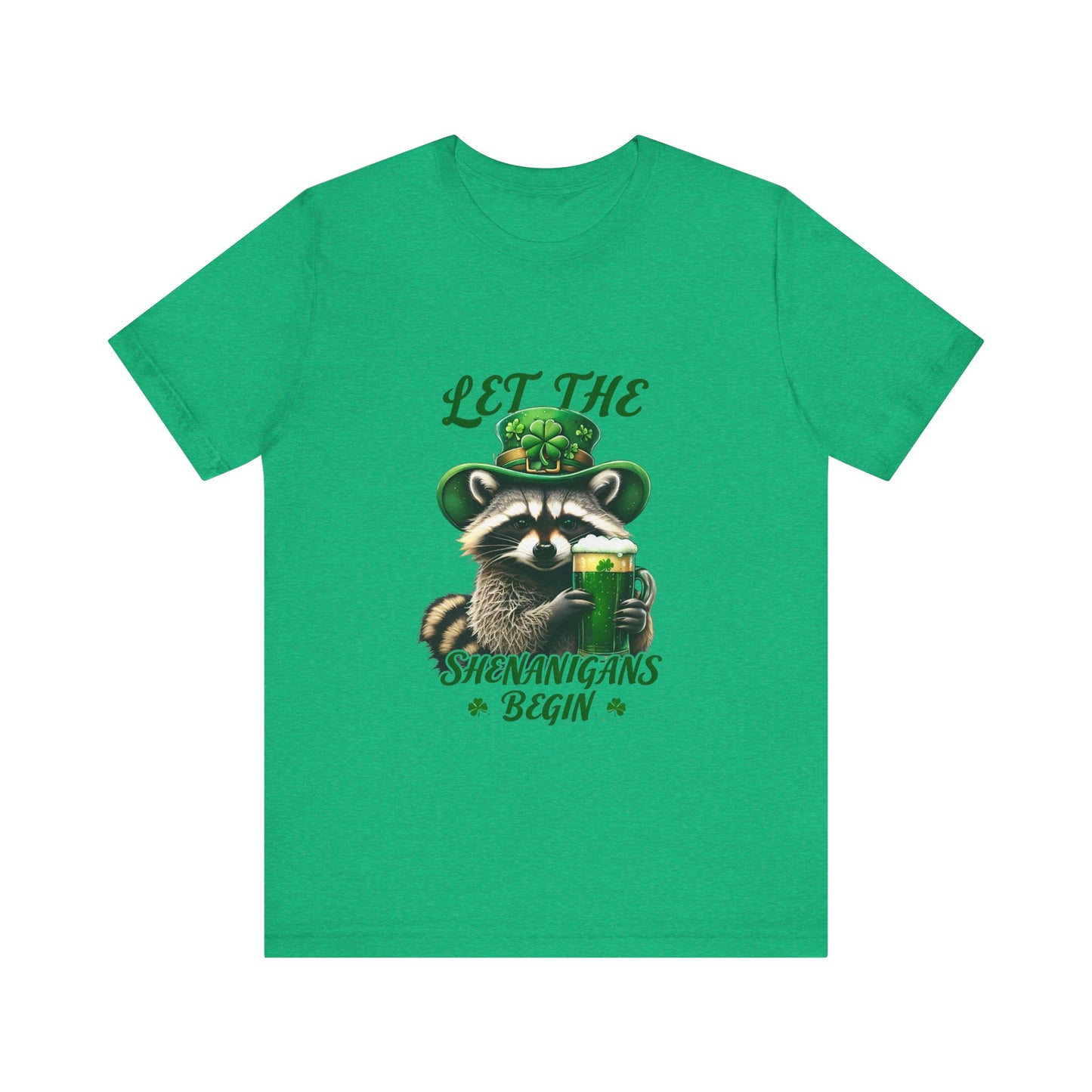 St. Patrick's Day Raccoon T-Shirt - Let the Shenanigans Begin, Unisex Tee for Celebrations, Funny Gift, Party Wear, Holiday Shirt