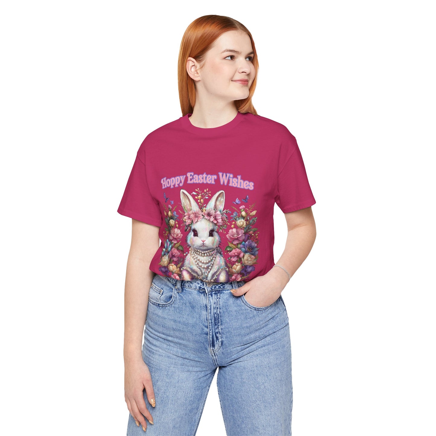 Hoppy Easter Wishes T-shirt, Easter Bunny Tee, Spring Rabbit Shirt, Unisex Jersey Top, Holiday Gift