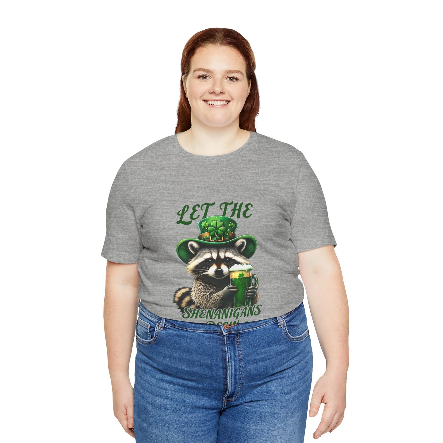 St. Patrick's Day Raccoon T-Shirt - Let the Shenanigans Begin, Unisex Tee for Celebrations, Funny Gift, Party Wear, Holiday Shirt