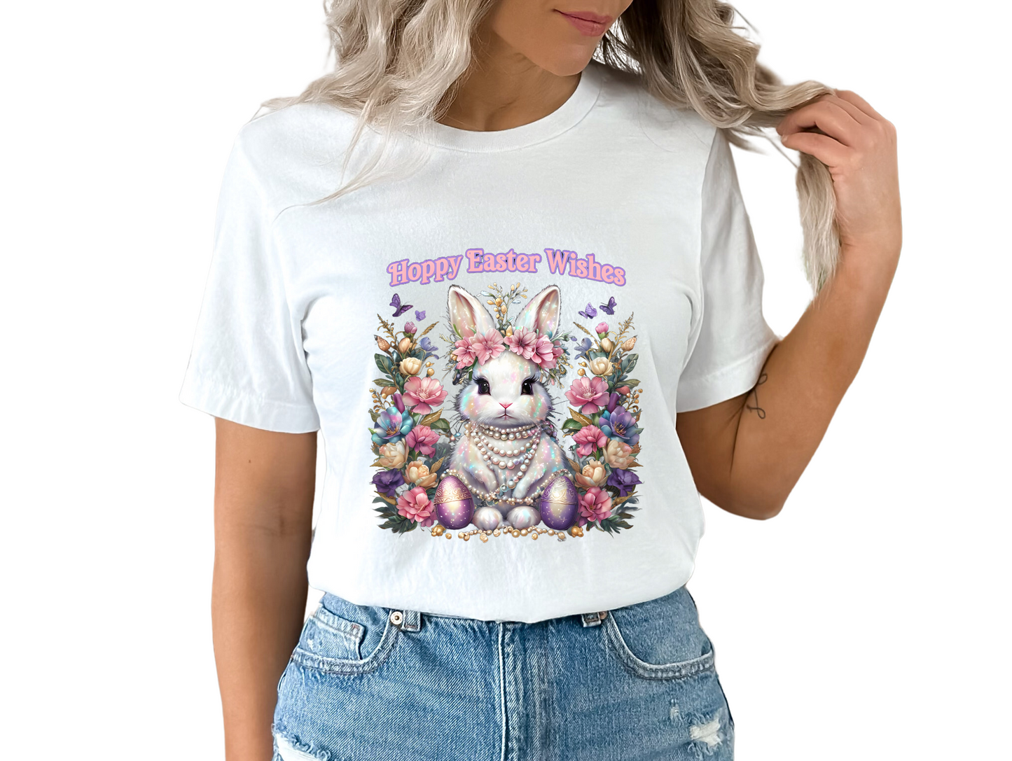 Hoppy Easter Wishes T-shirt, Easter Bunny Tee, Spring Rabbit Shirt, Unisex Jersey Top, Holiday Gift