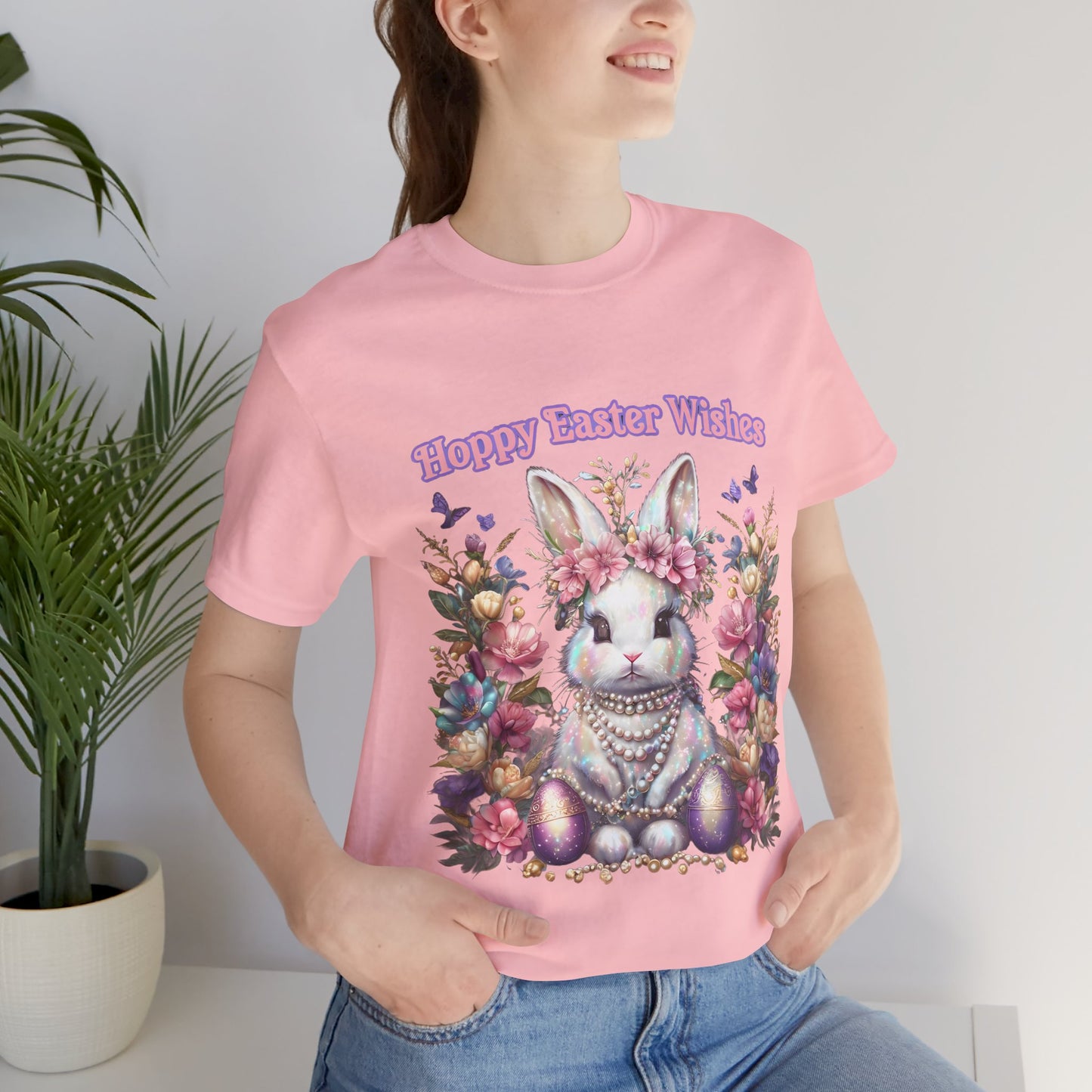 Hoppy Easter Wishes T-shirt, Easter Bunny Tee, Spring Rabbit Shirt, Unisex Jersey Top, Holiday Gift