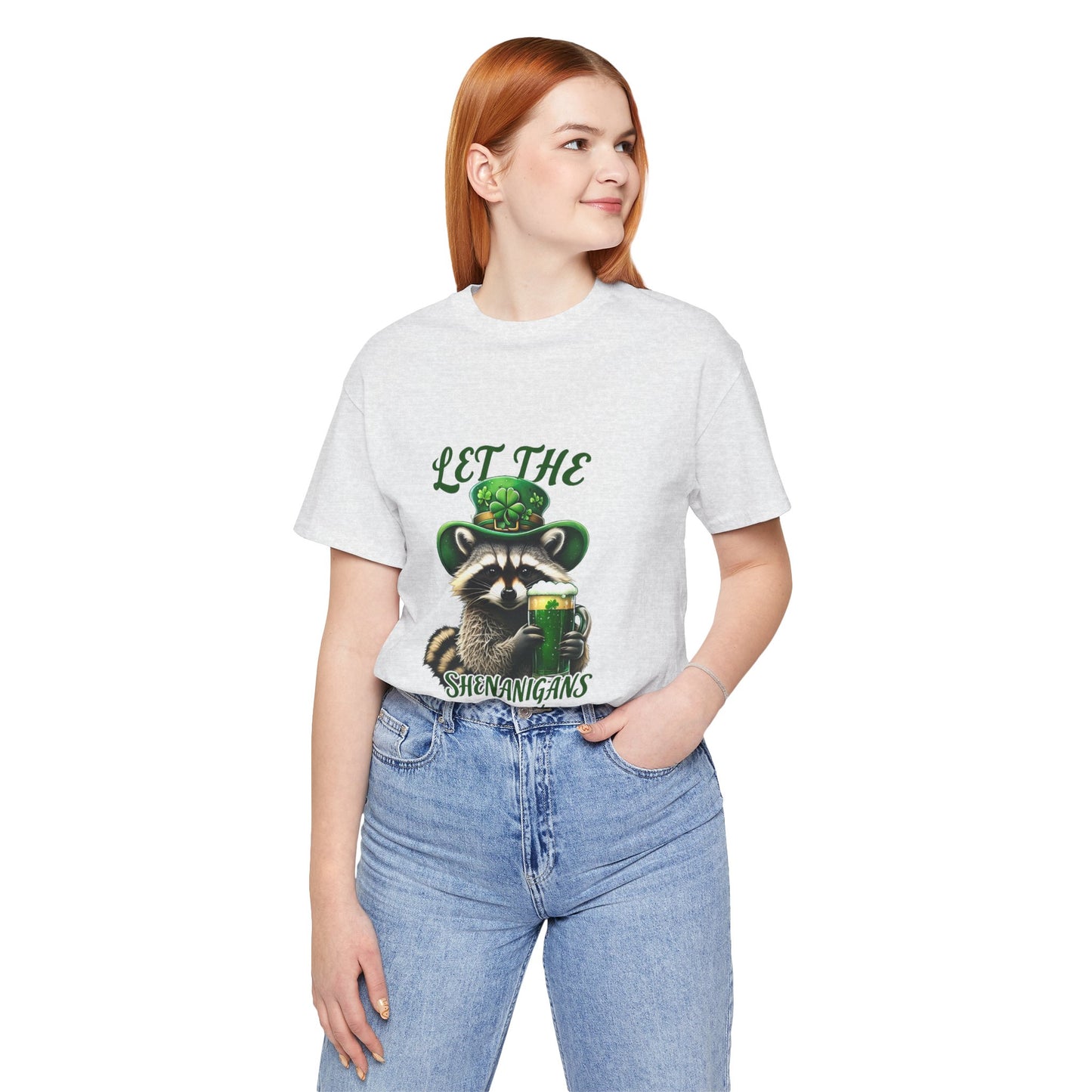 St. Patrick's Day Raccoon T-Shirt - Let the Shenanigans Begin, Unisex Tee for Celebrations, Funny Gift, Party Wear, Holiday Shirt