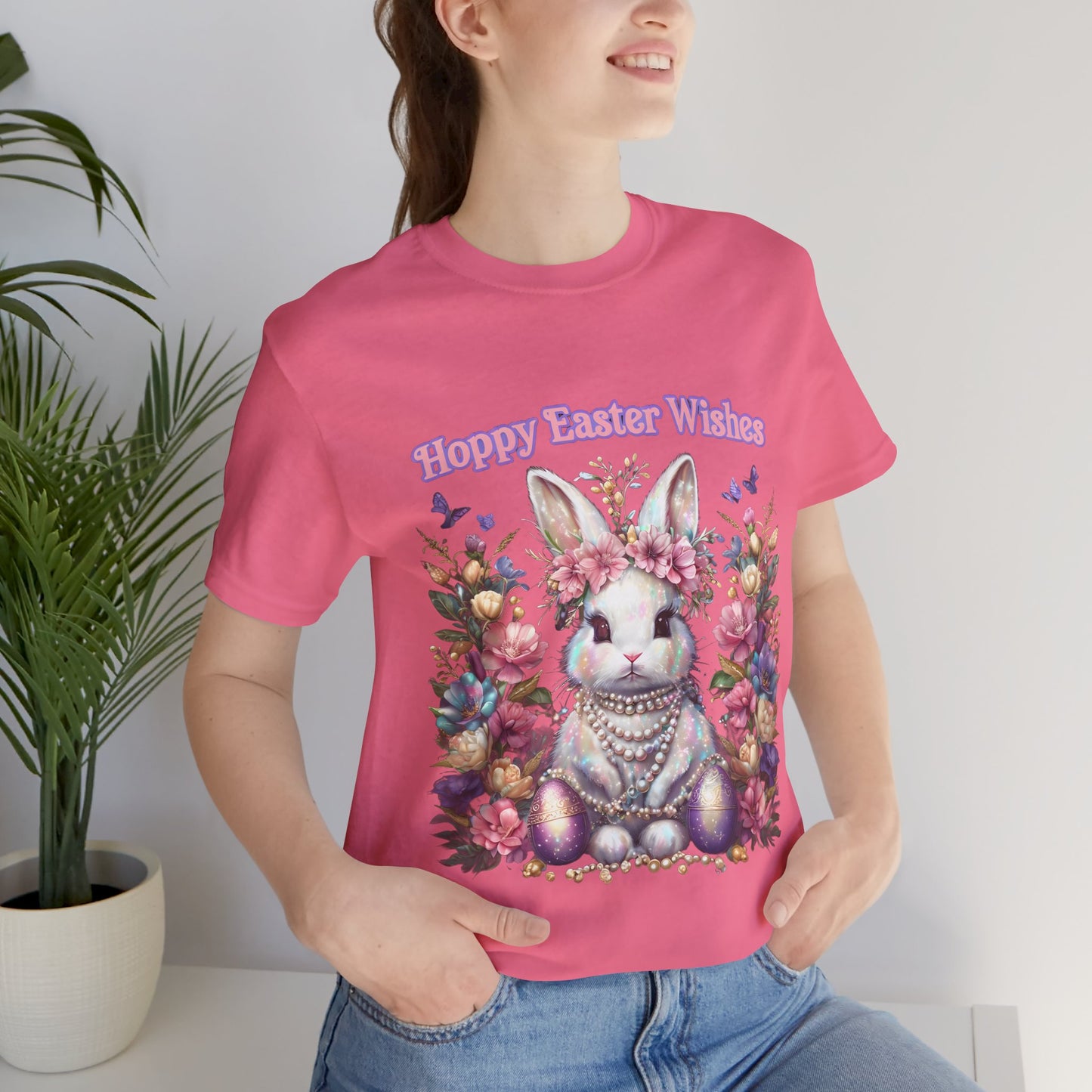 Hoppy Easter Wishes T-shirt, Easter Bunny Tee, Spring Rabbit Shirt, Unisex Jersey Top, Holiday Gift