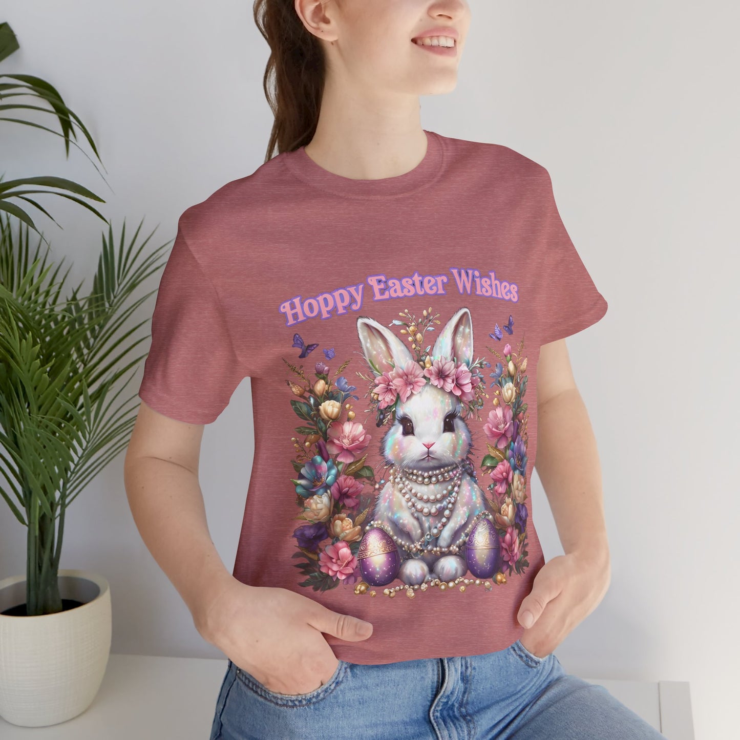 Hoppy Easter Wishes T-shirt, Easter Bunny Tee, Spring Rabbit Shirt, Unisex Jersey Top, Holiday Gift