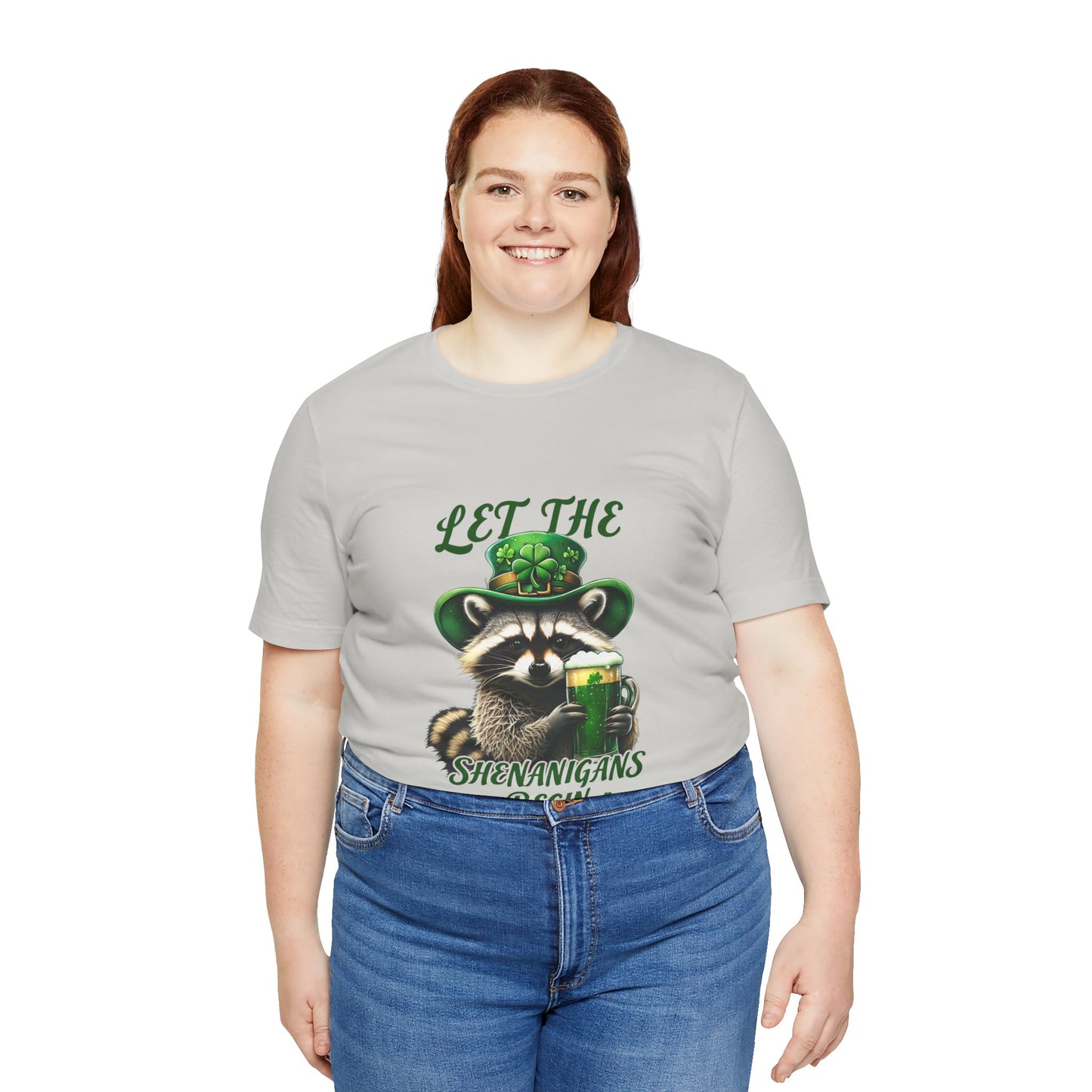 St. Patrick's Day Raccoon T-Shirt - Let the Shenanigans Begin, Unisex Tee for Celebrations, Funny Gift, Party Wear, Holiday Shirt