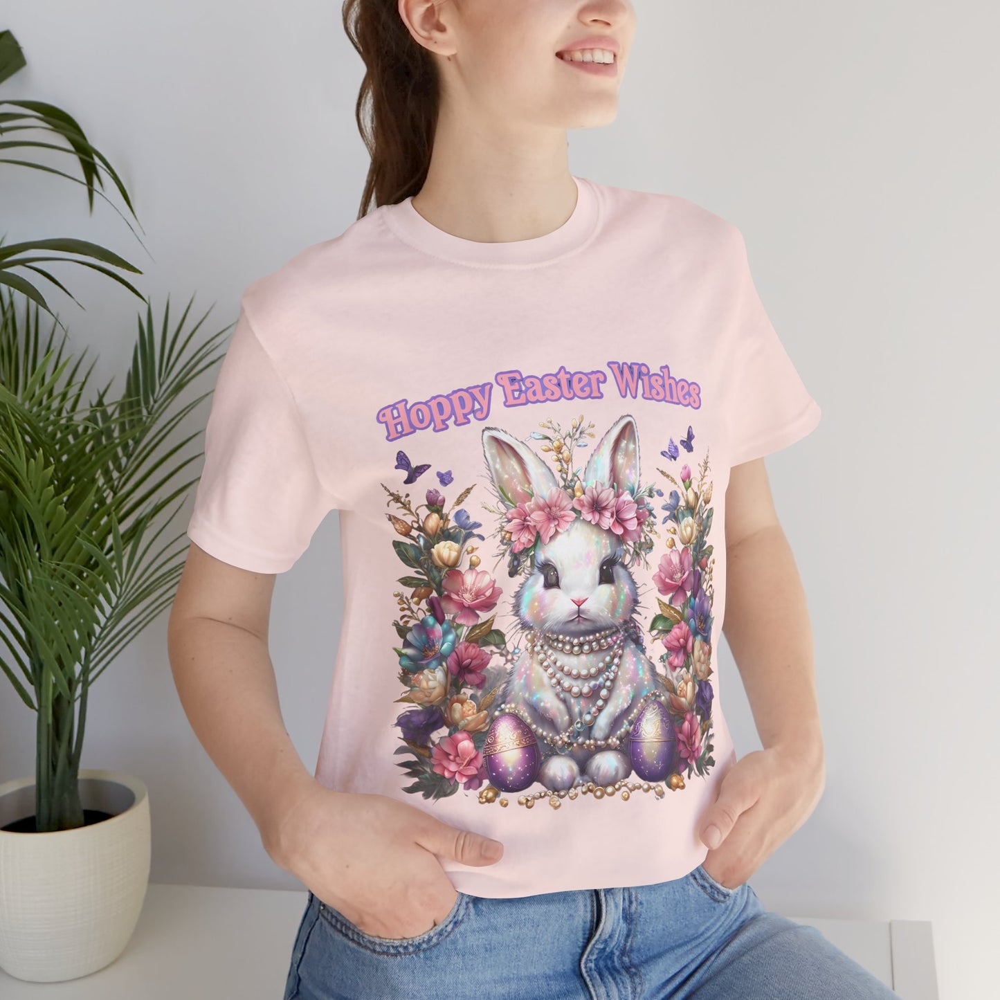 Hoppy Easter Wishes T-shirt, Easter Bunny Tee, Spring Rabbit Shirt, Unisex Jersey Top, Holiday Gift