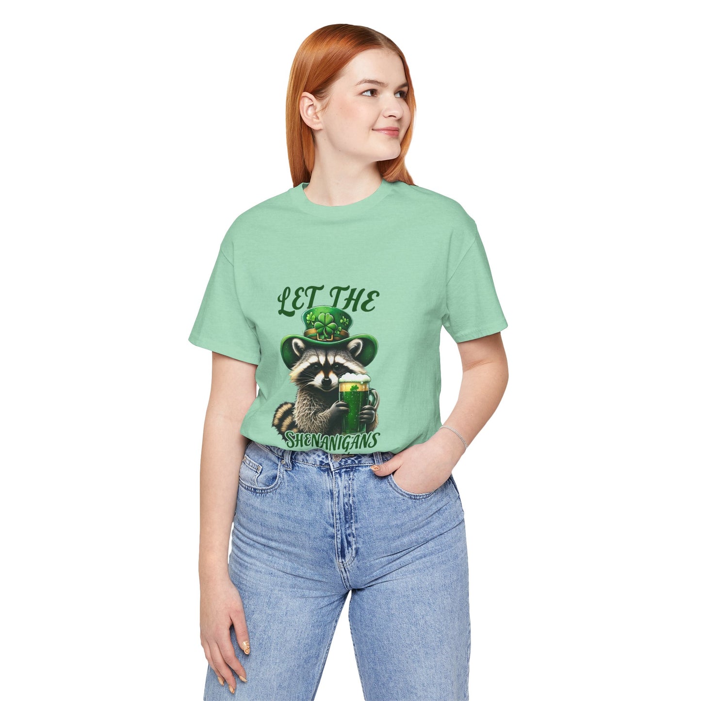 St. Patrick's Day Raccoon T-Shirt - Let the Shenanigans Begin, Unisex Tee for Celebrations, Funny Gift, Party Wear, Holiday Shirt