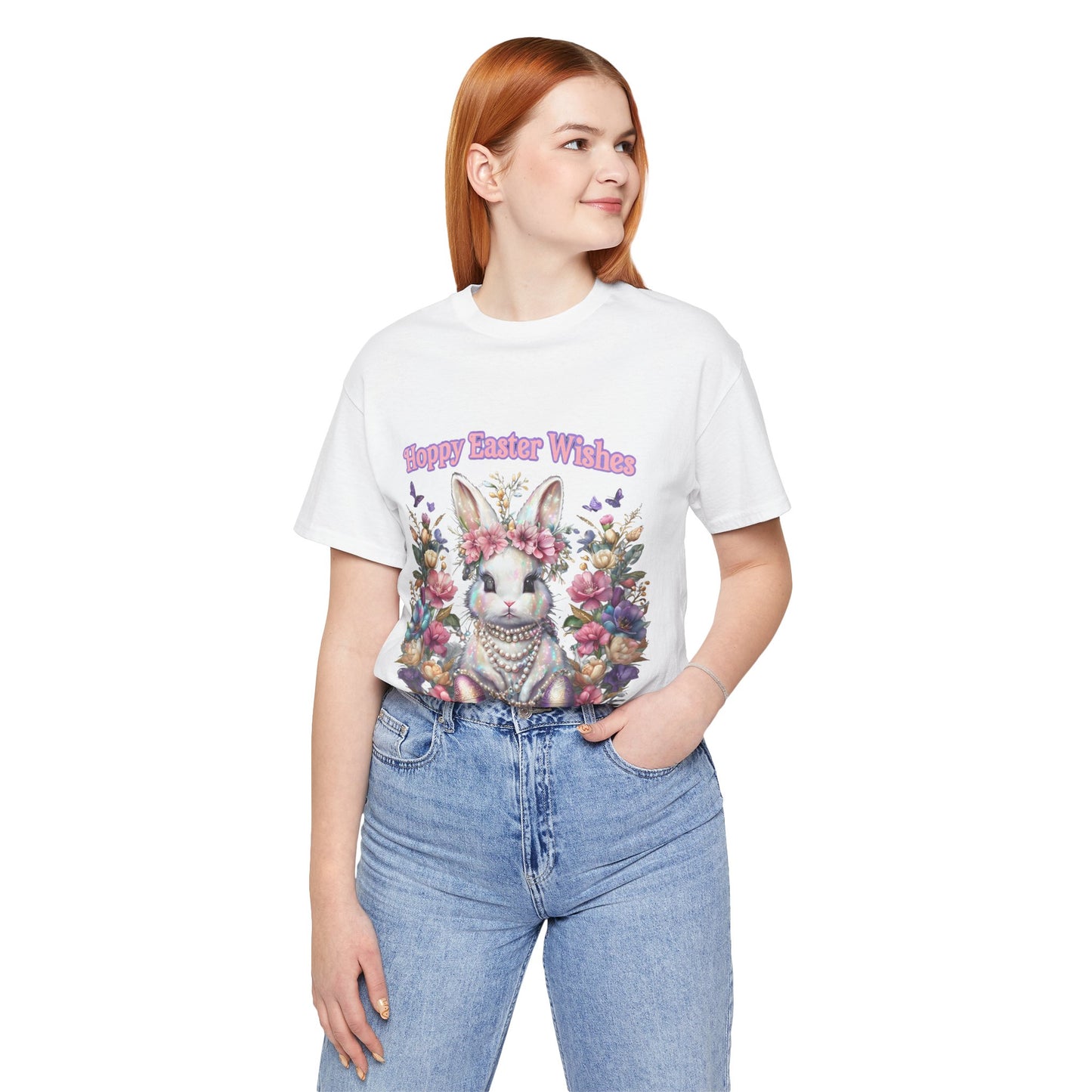 Hoppy Easter Wishes T-shirt, Easter Bunny Tee, Spring Rabbit Shirt, Unisex Jersey Top, Holiday Gift