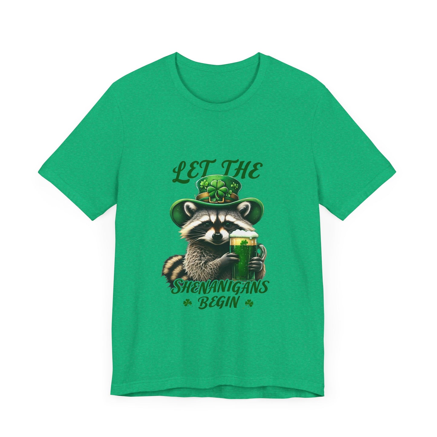 St. Patrick's Day Raccoon T-Shirt - Let the Shenanigans Begin, Unisex Tee for Celebrations, Funny Gift, Party Wear, Holiday Shirt