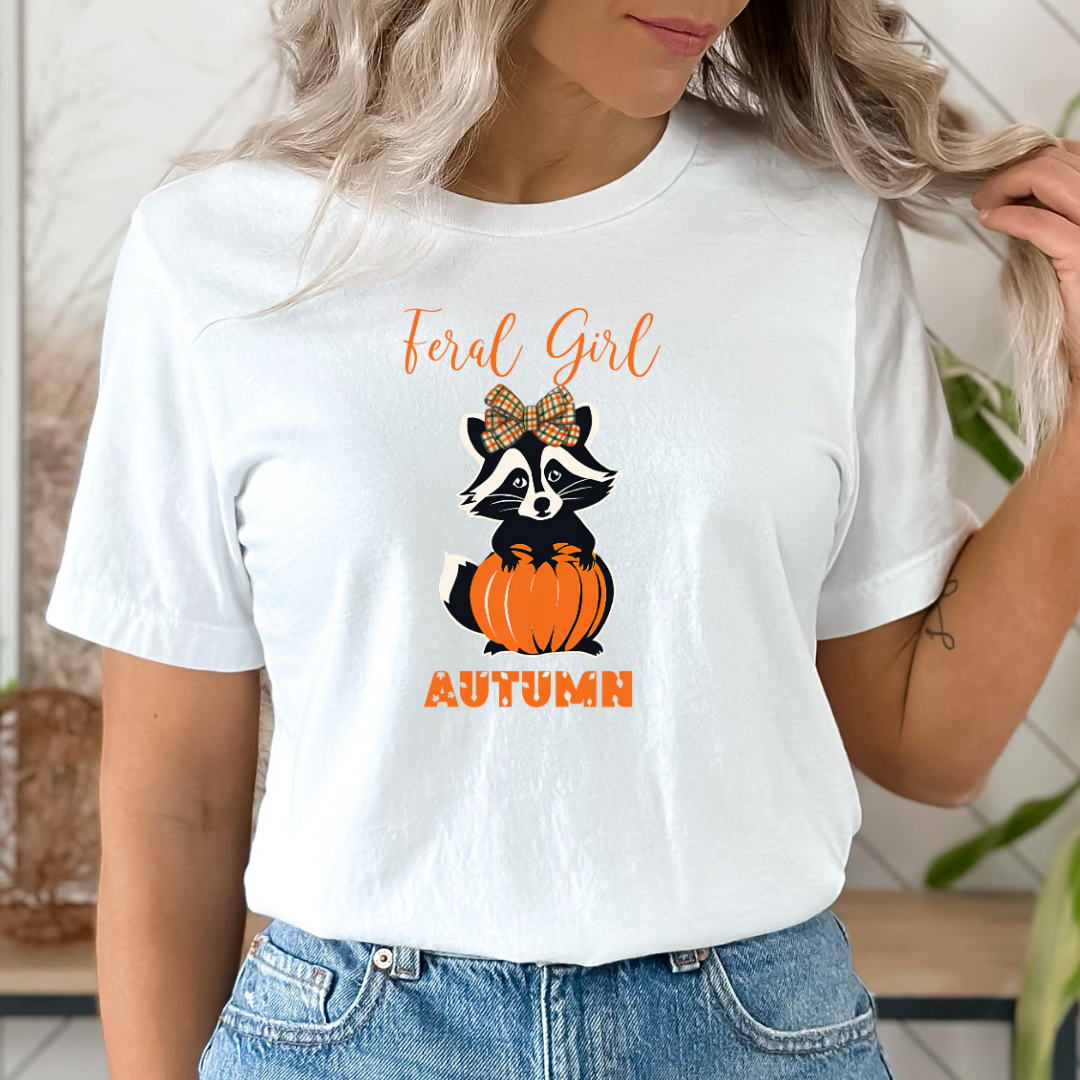 Feral Girl Autumn T-Shirt | Bella + Canvas | Cozy Fall Tee | Raccoon Inspired Apparel