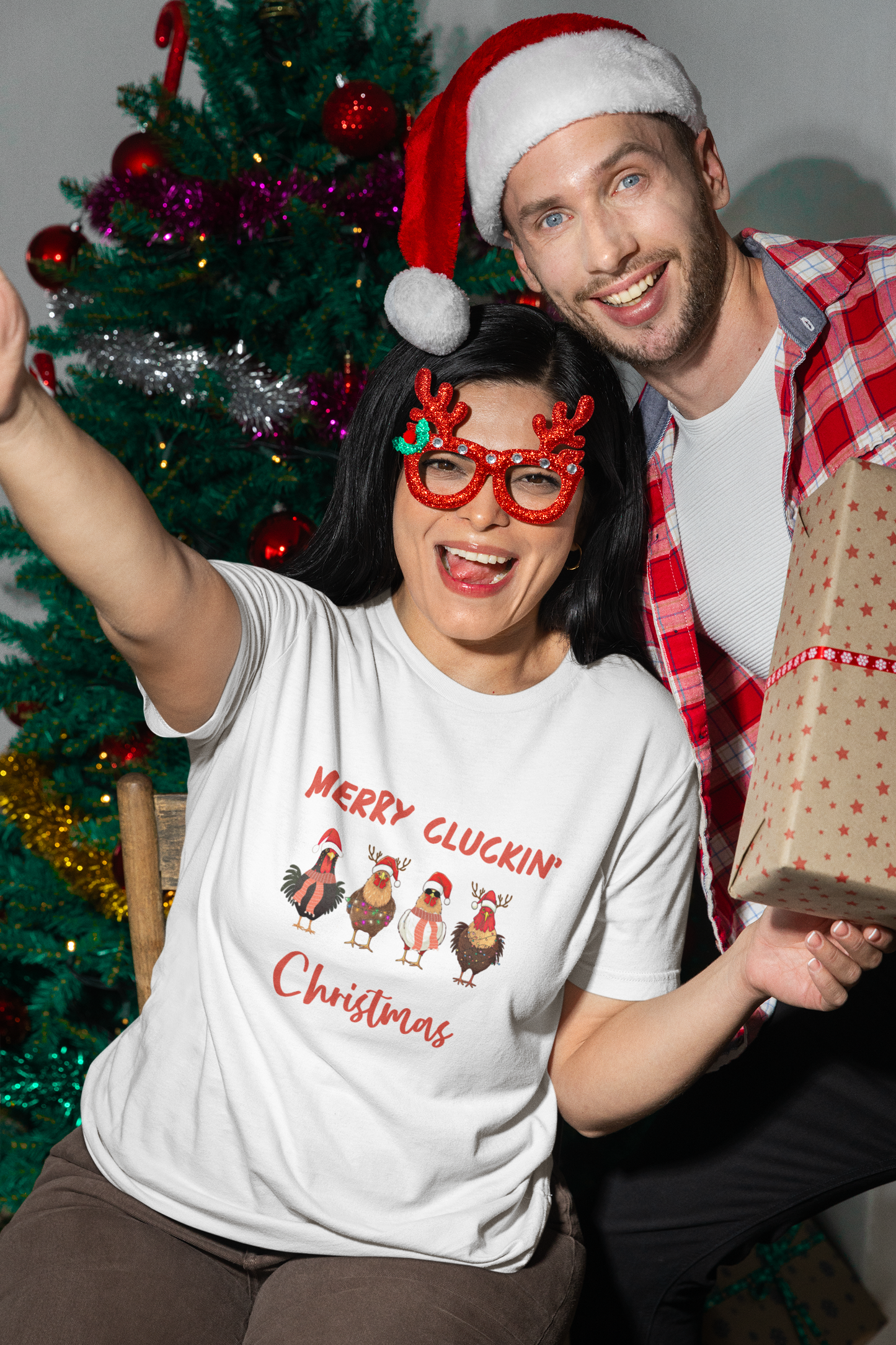 Merry Cluckin' Christmas Funny Chicken T-Shirt - Bella + Canvas-Unisex