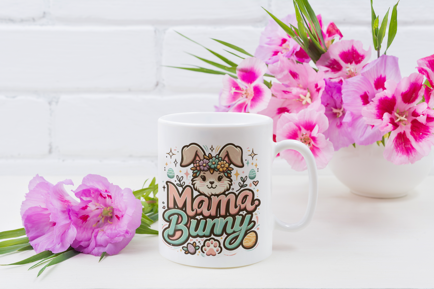 Mama Bunny Coffee Mug - Adorable Easter Bunny Design with Paw Print - Perfect Spring & Mother's Day Gift