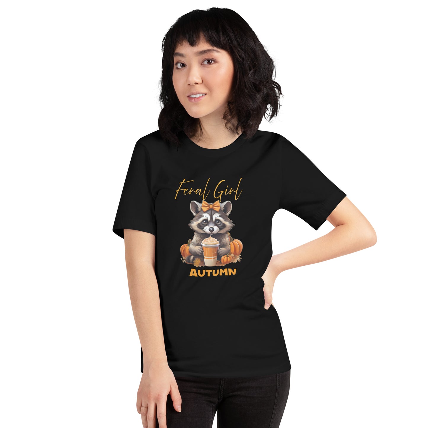 Feral Girl Autumn T-Shirt | Bella + Canvas | Comfy Cozy Fall Tee | Unique Raccoon Print | Ladies Seasonal Wear
