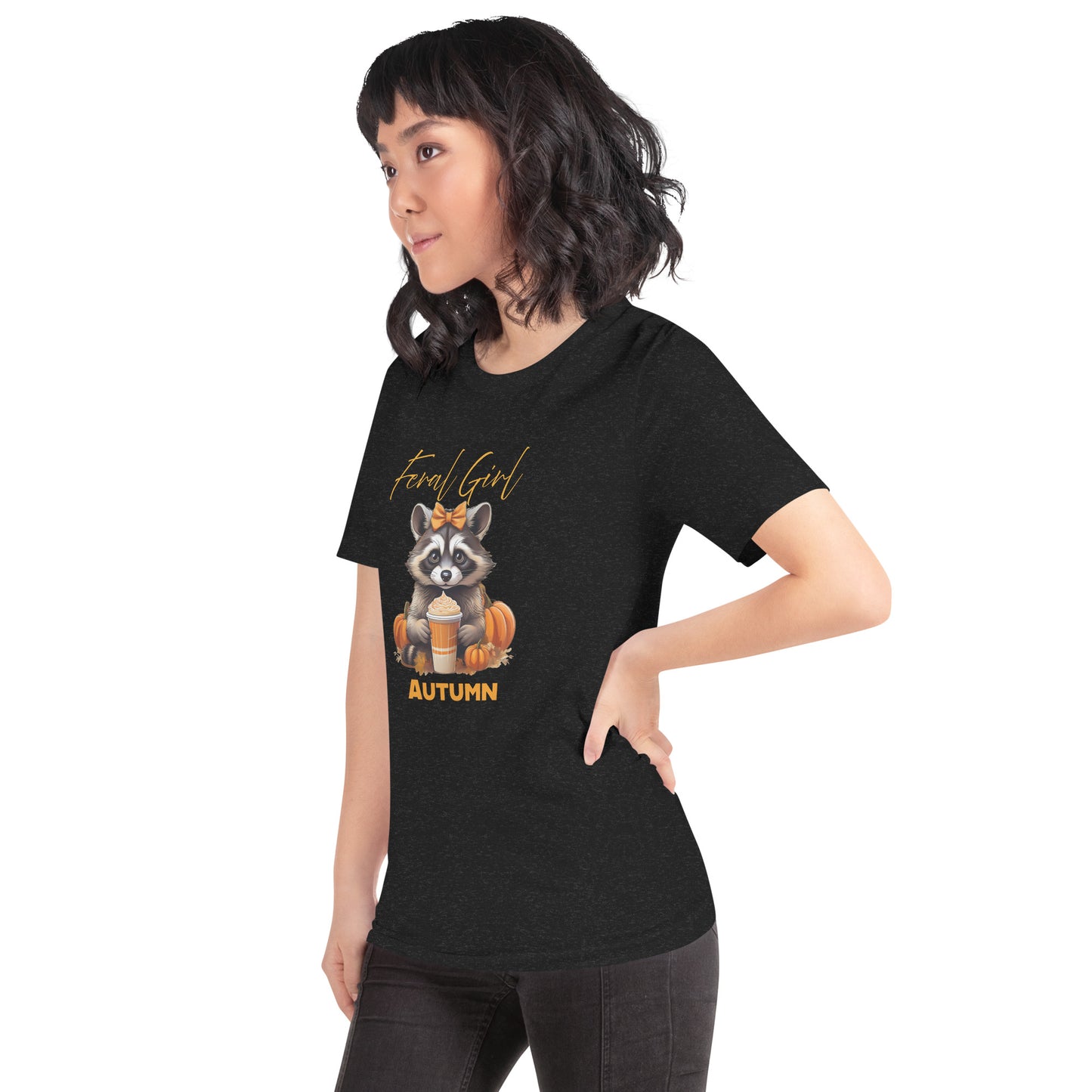 Feral Girl Autumn T-Shirt | Bella + Canvas | Comfy Cozy Fall Tee | Unique Raccoon Print | Ladies Seasonal Wear
