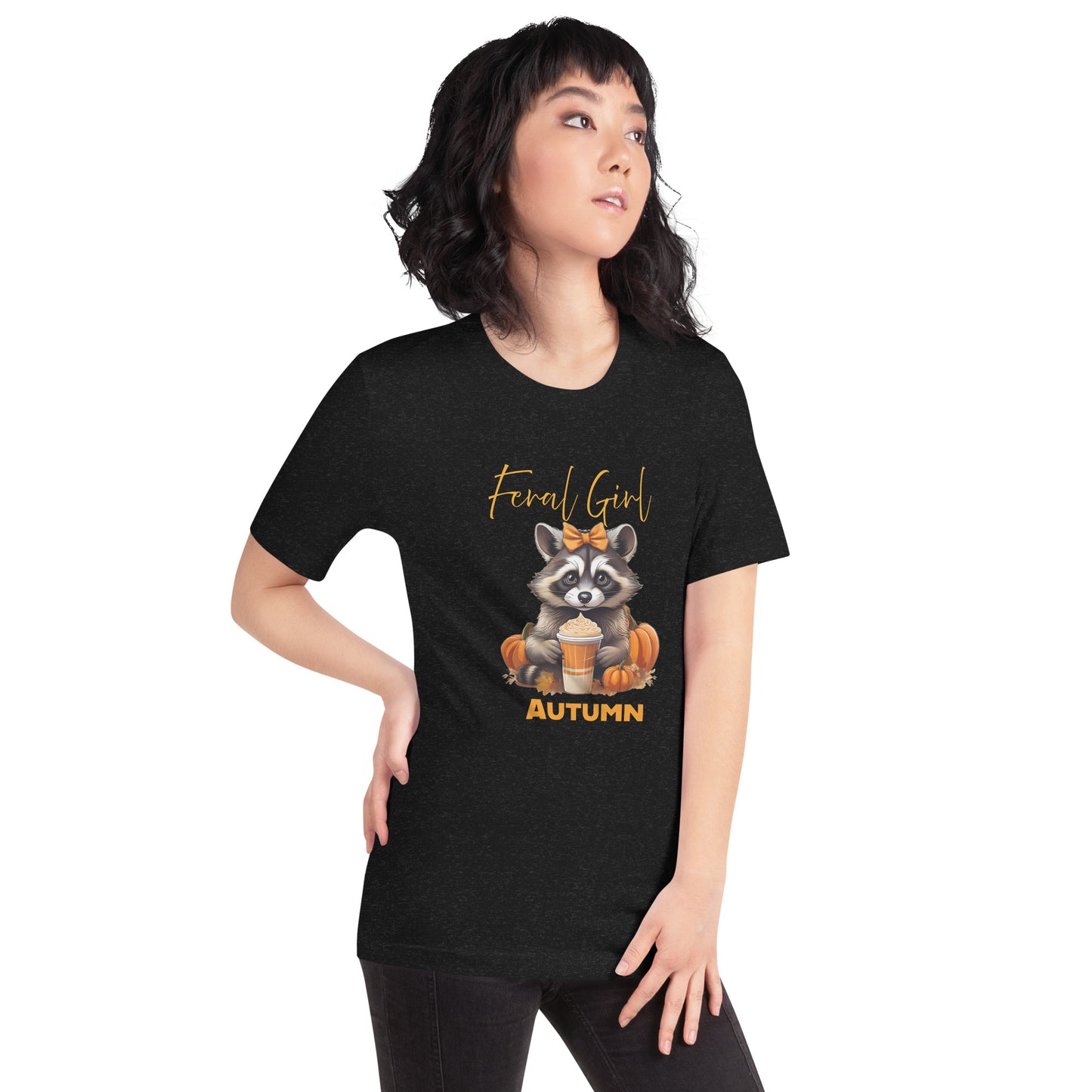 Feral Girl Autumn T-Shirt | Bella + Canvas | Comfy Cozy Fall Tee | Unique Raccoon Print | Ladies Seasonal Wear