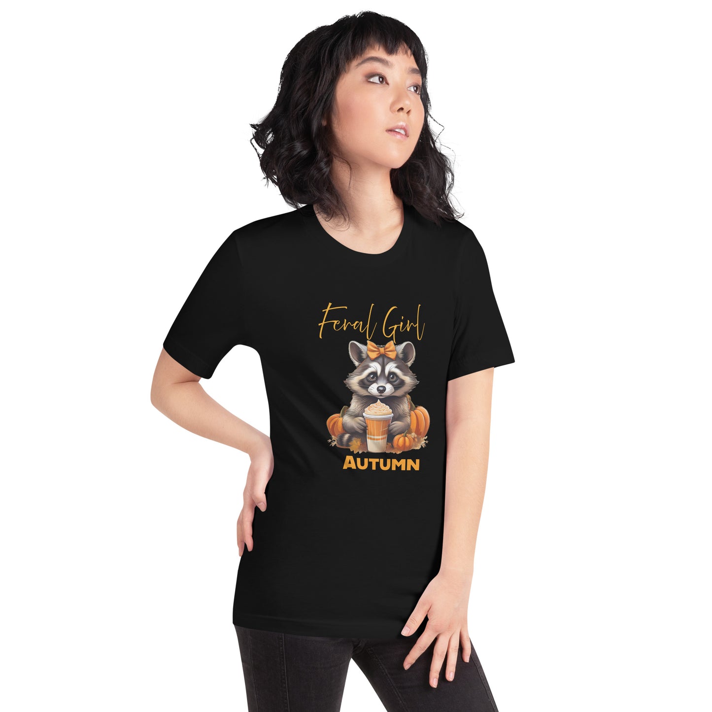 Feral Girl Autumn T-Shirt | Bella + Canvas | Comfy Cozy Fall Tee | Unique Raccoon Print | Ladies Seasonal Wear