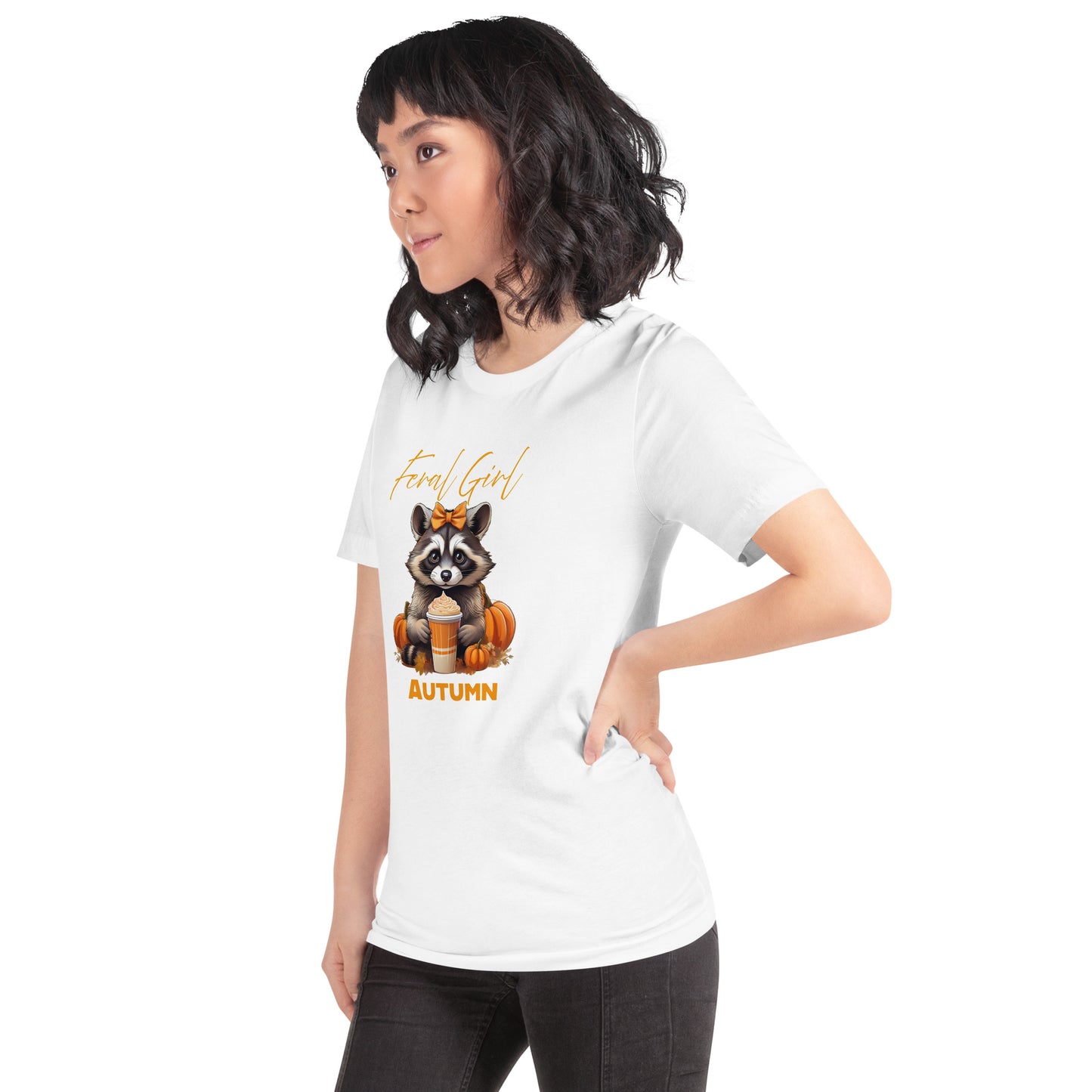 Feral Girl Autumn T-Shirt | Bella + Canvas | Comfy Cozy Fall Tee | Unique Raccoon Print | Ladies Seasonal Wear