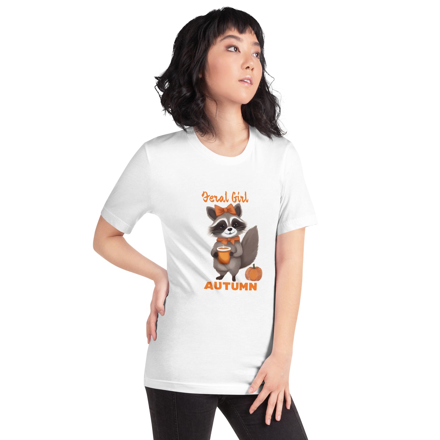 Comfy Cozy Fall Tee | Feral Girl Autumn Raccoon Print Shirt for Ladies | Seasonal Wear