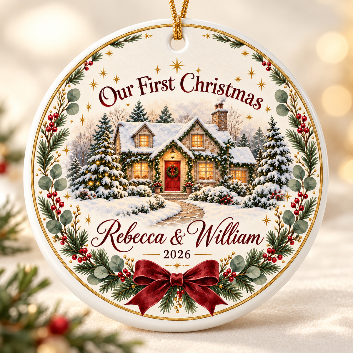 Our First Christmas Ornament 2026, Personalized Couple Ornament, Winter House Keepsake, Custom Newlywed Christmas Tree Decoration Gift