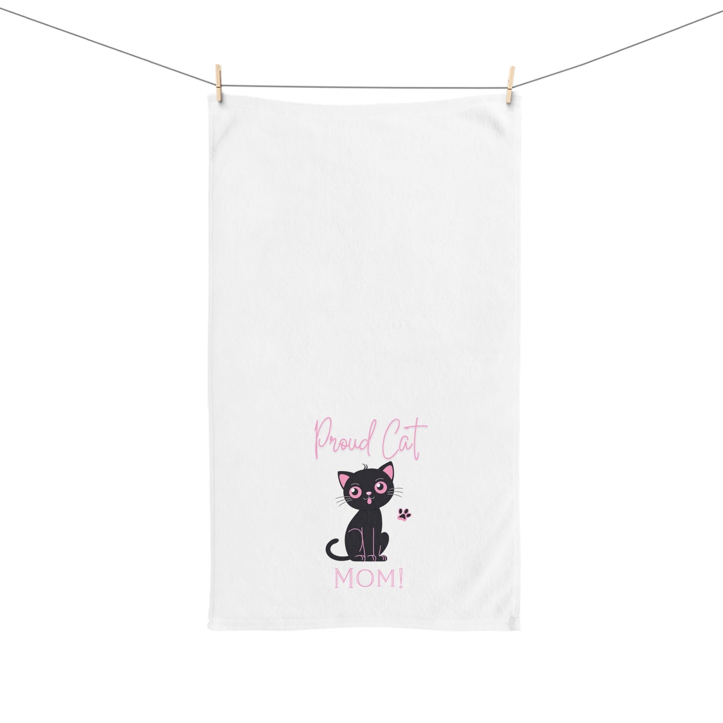 Proud Cat Mom Hand Towel, Polyester Front, Cotton Back, 16x28, Exclusive Design