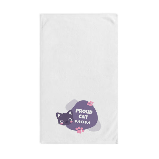 Proud Cat Mom Hand Towel - Unique Design, 16x28 Polyester Front & Cotton Back