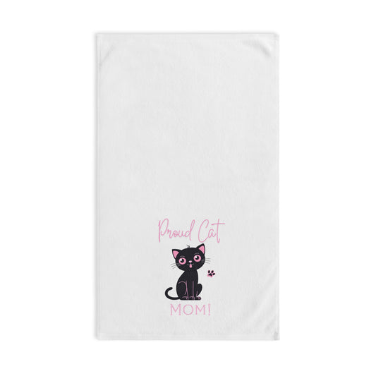 Proud Cat Mom Hand Towel, Polyester Front, Cotton Back, 16x28, Exclusive Design