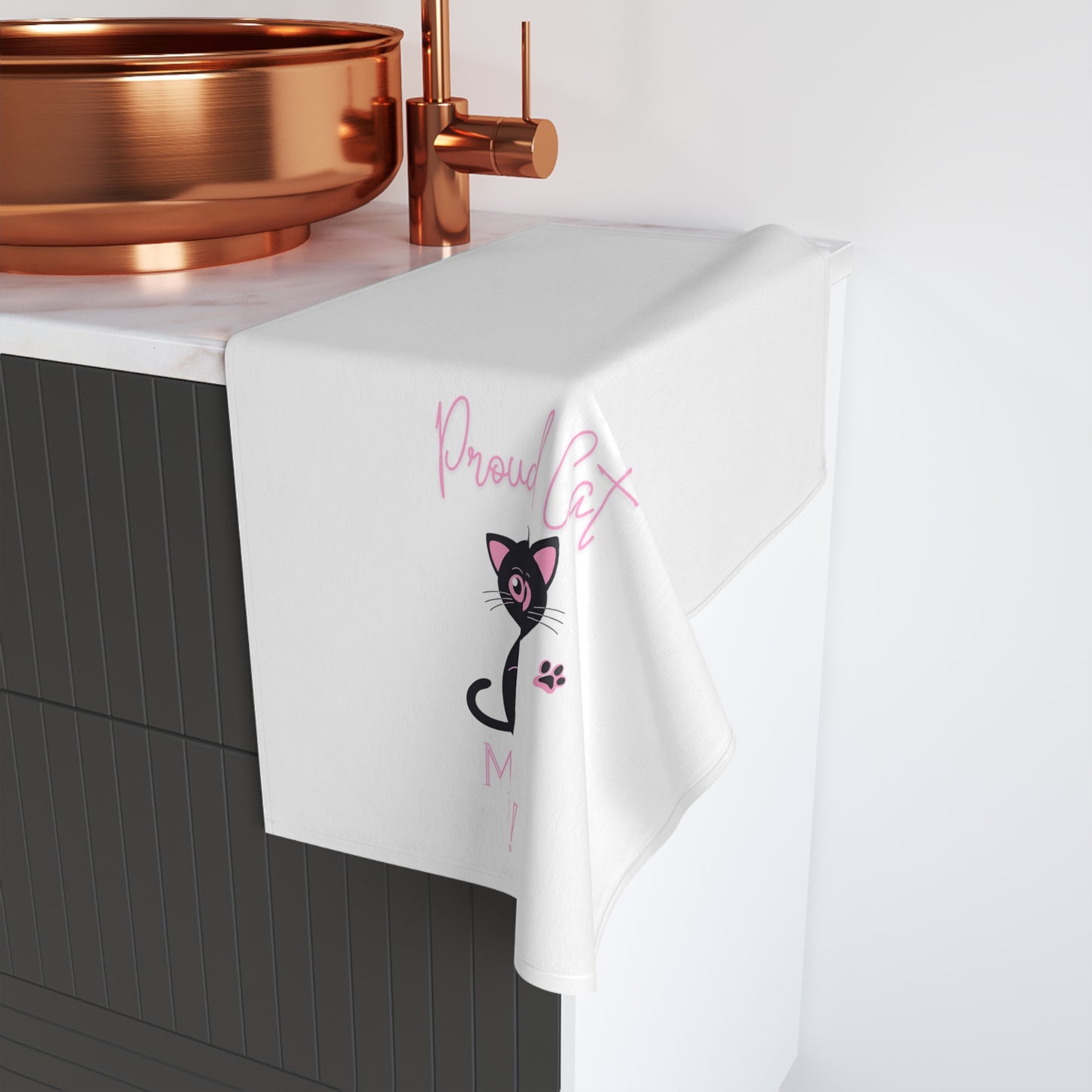 Proud Cat Mom Hand Towel, Polyester Front, Cotton Back, 16x28, Exclusive Design