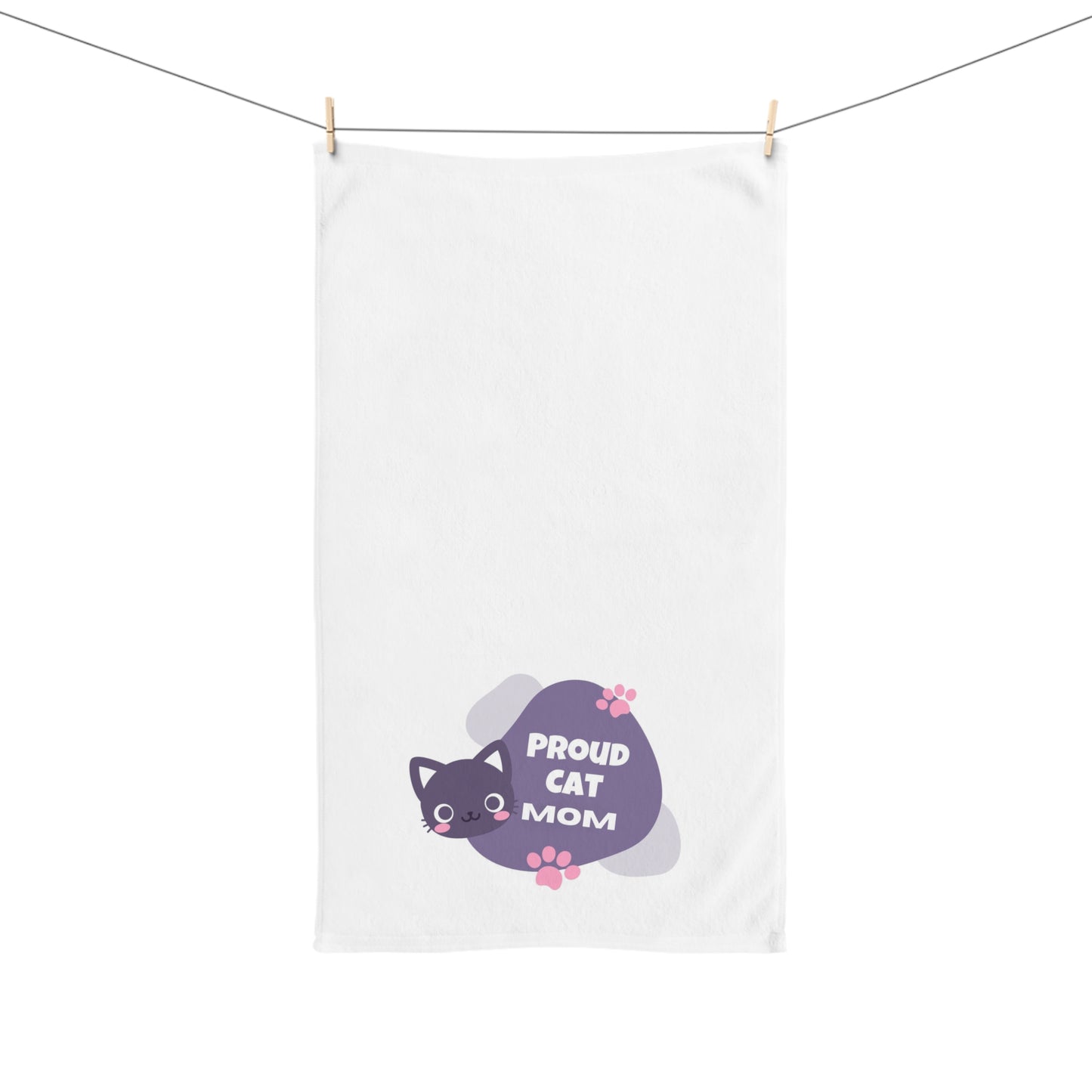 Proud Cat Mom Hand Towel - Unique Design, 16x28 Polyester Front & Cotton Back