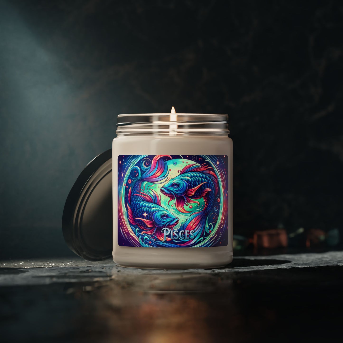 Pisces Zodiac Soy Wax Candle 9oz - Astrology Gift in Glass Jar with Cotton Wick, Pisces Gift, Zodiac Candle, Astrological Decor