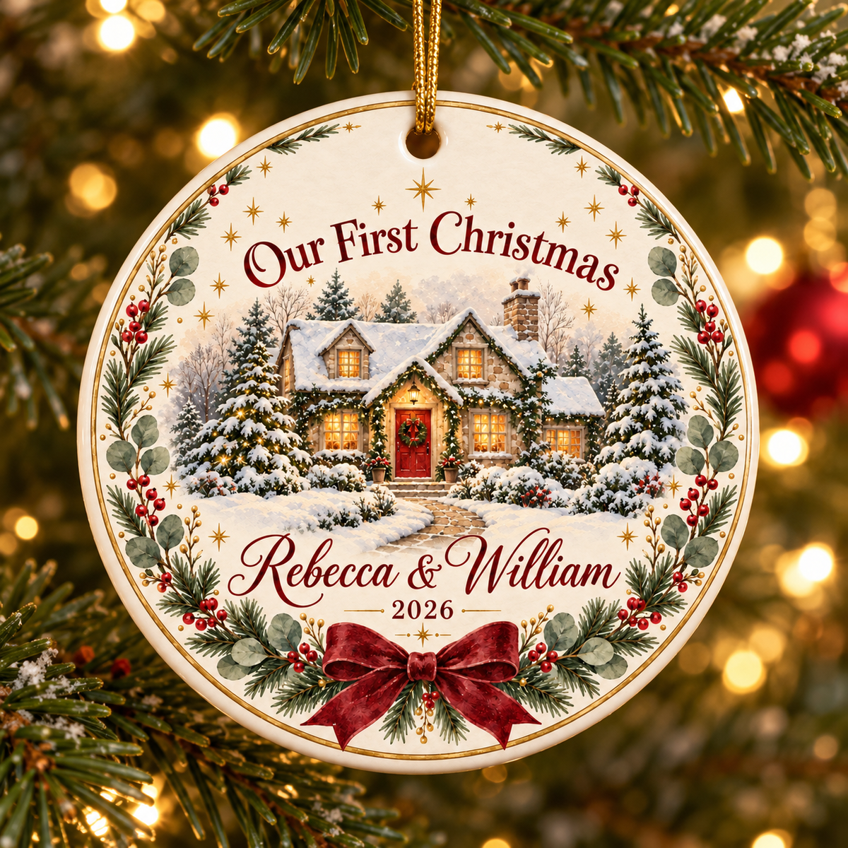 Our First Christmas Ornament 2026, Personalized Couple Ornament, Winter House Keepsake, Custom Newlywed Christmas Tree Decoration Gift