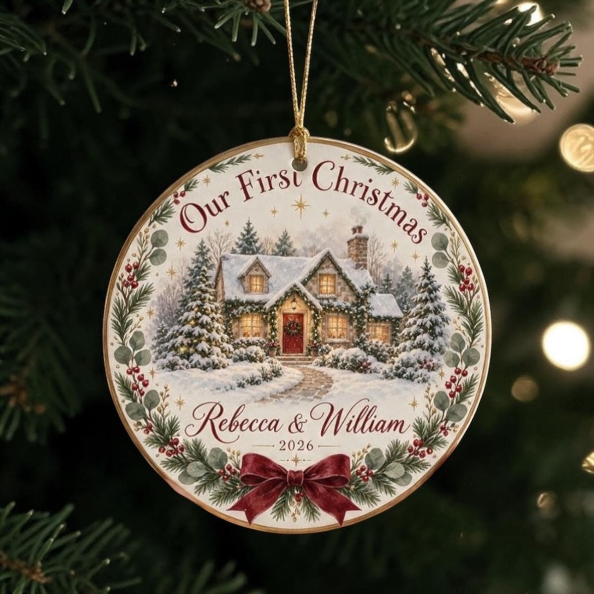 Our First Christmas Ornament 2026, Personalized Couple Ornament, Winter House Keepsake, Custom Newlywed Christmas Tree Decoration Gift