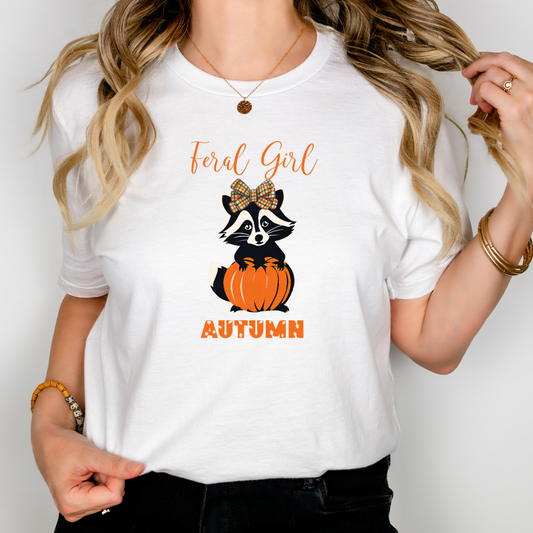 Feral Girl Autumn T-Shirt | Bella + Canvas | Cozy Fall Tee | Raccoon Inspired Apparel