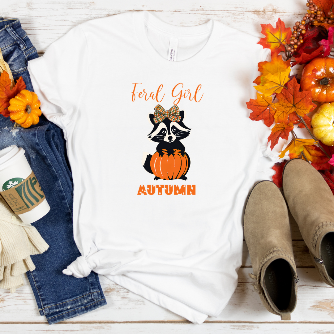 Feral Girl Autumn T-Shirt | Bella + Canvas | Cozy Fall Tee | Raccoon Inspired Apparel