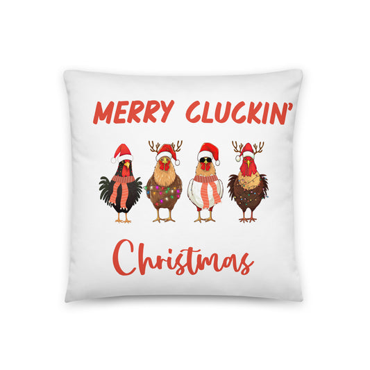 Merry Cluckin' Christmas Throw Pillow - Festive Holiday Home Decor in Various Sizes Featuring Charming Chicken Design