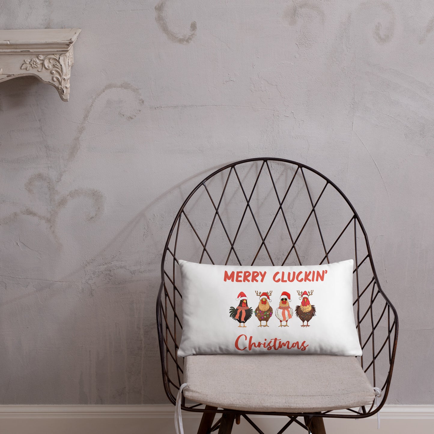 Merry Cluckin' Christmas Throw Pillow - Festive Holiday Home Decor in Various Sizes Featuring Charming Chicken Design