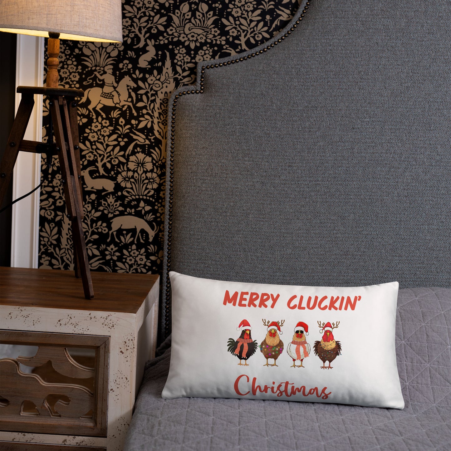 Merry Cluckin' Christmas Throw Pillow - Festive Holiday Home Decor in Various Sizes Featuring Charming Chicken Design