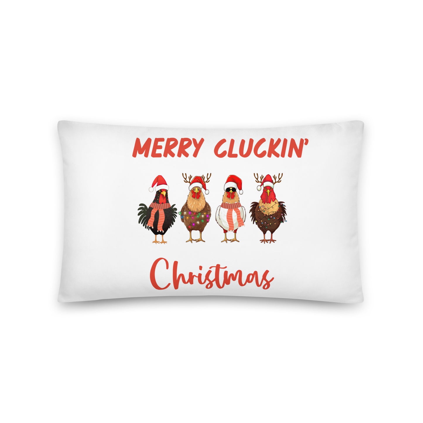 Merry Cluckin' Christmas Throw Pillow - Festive Holiday Home Decor in Various Sizes Featuring Charming Chicken Design