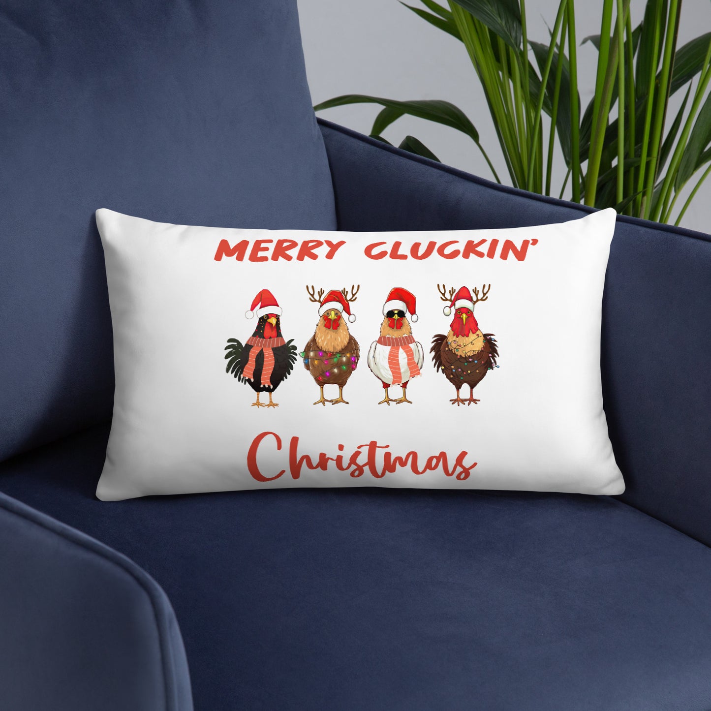 Merry Cluckin' Christmas Throw Pillow - Festive Holiday Home Decor in Various Sizes Featuring Charming Chicken Design