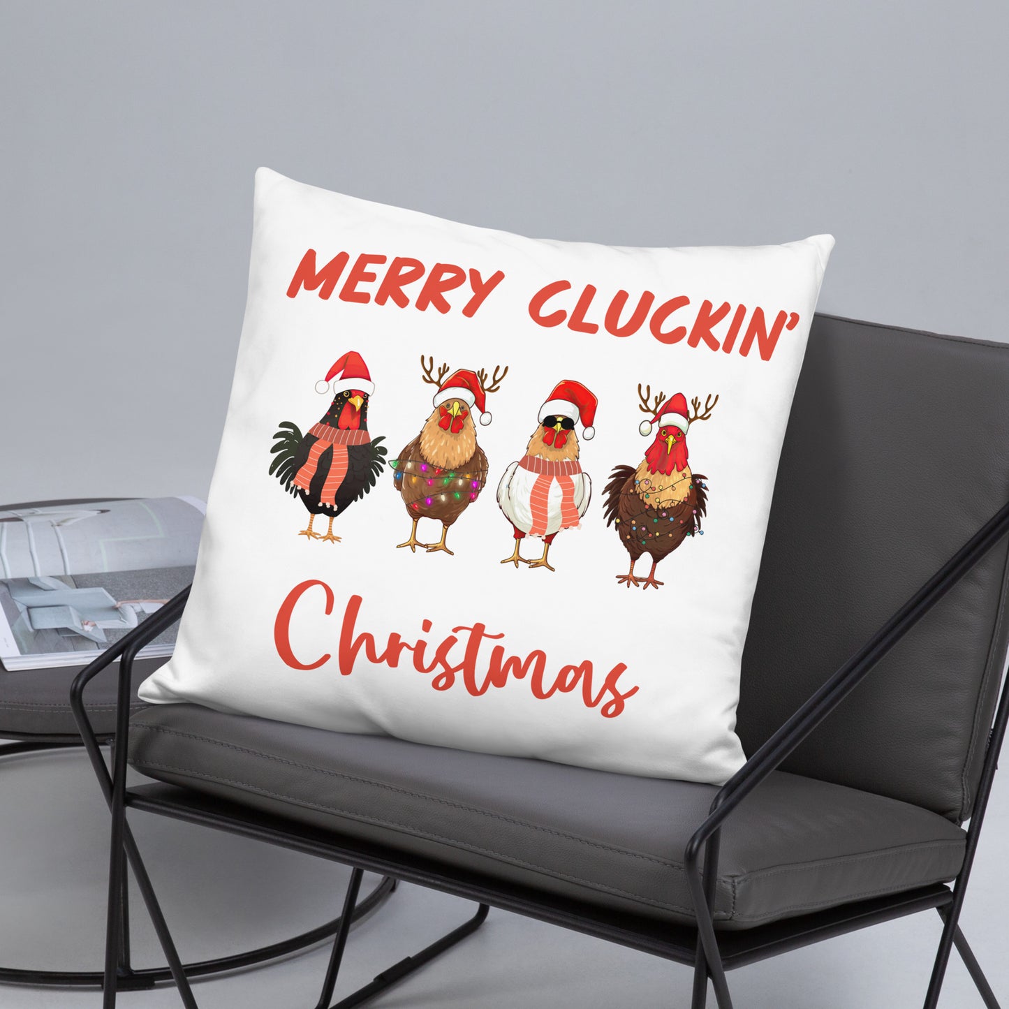 Merry Cluckin' Christmas Throw Pillow - Festive Holiday Home Decor in Various Sizes Featuring Charming Chicken Design