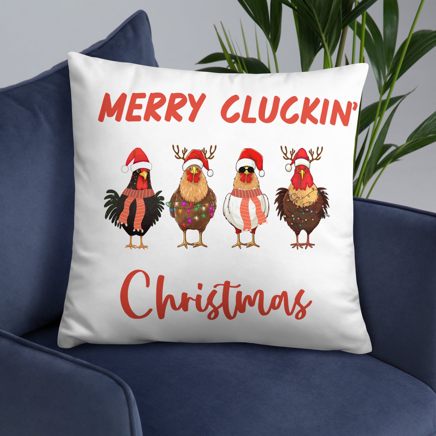 Merry Cluckin' Christmas Throw Pillow - Festive Holiday Home Decor in Various Sizes Featuring Charming Chicken Design